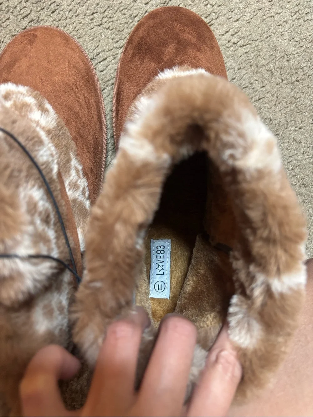 Women's Faux Suede Faux Fur Winter Ankle Boots - Brown
